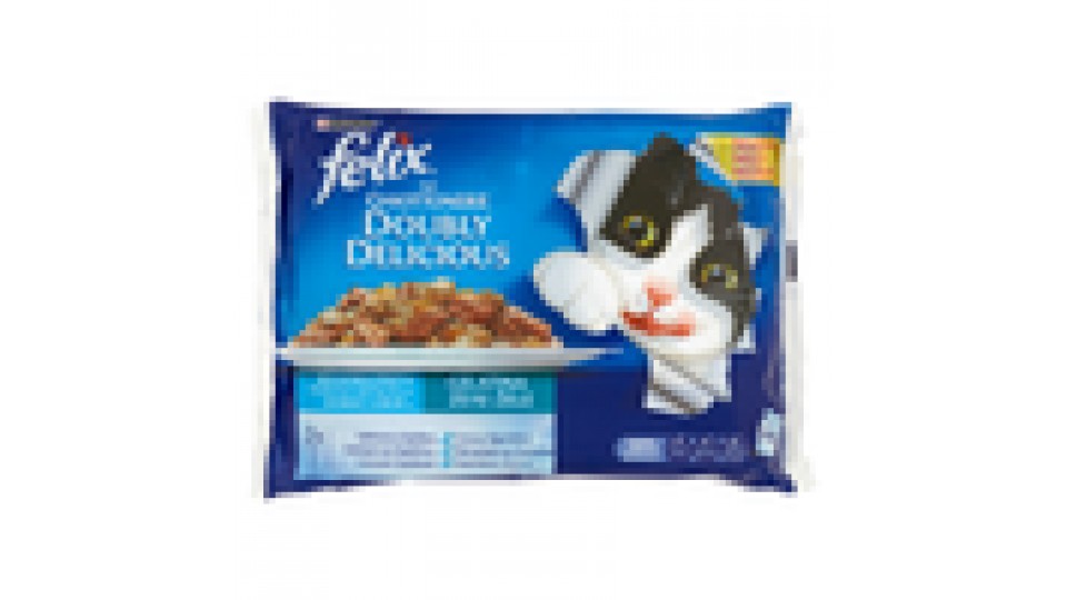 PURINA FELIX DOUBLY DELICIOUS Con Salmone e Sardine, Con Trota e Sgombro in Gelatina Busta