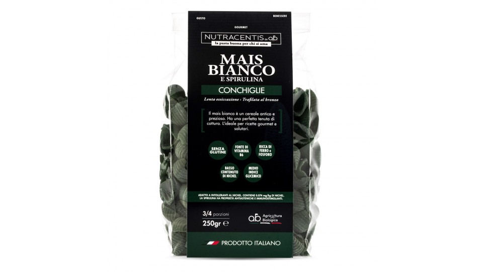 Conchiglie di Mais bianco e spirulina (bio, gluten free)
