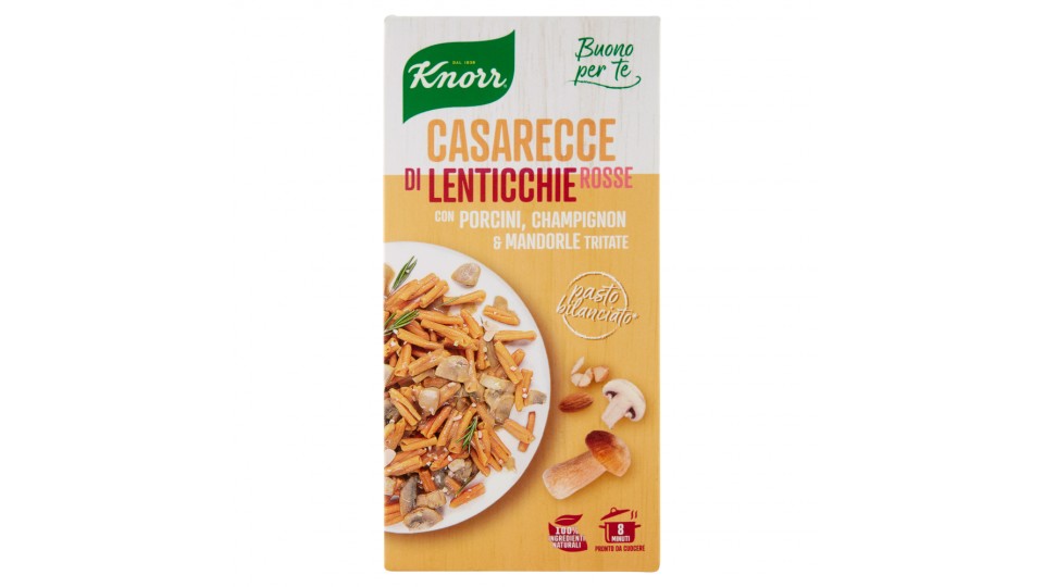 Knorr Buono per te Casarecce di Lenticchie Rosse con Porcini, Champignon & Mandorle Tritate