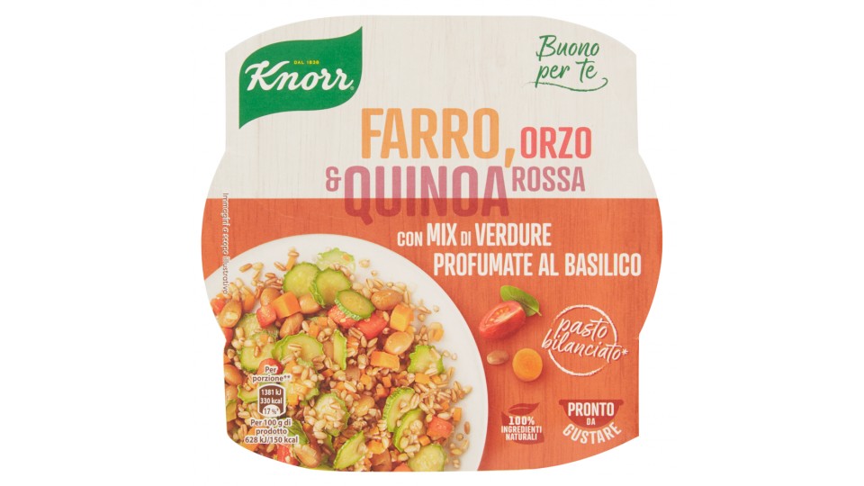Knorr Buono per te Farro, Orzo & Quinoa Rossa con Mix di Verdure Profumate al Basilico