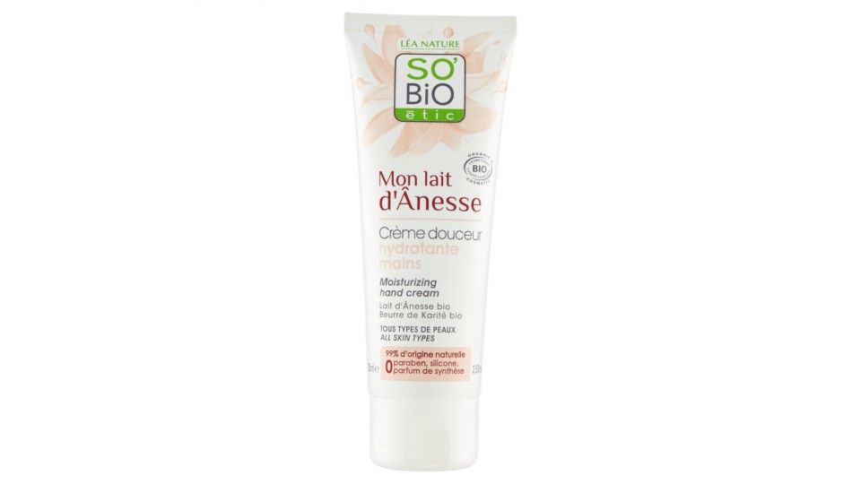 SO'BiO étic Mon lait d'Ânesse Crème douceur hydratante mains Tous Types de Peaux
