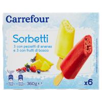 Carrefour Sorbetti 3 con pezzetti di ananas e 3 con frutti di bosco