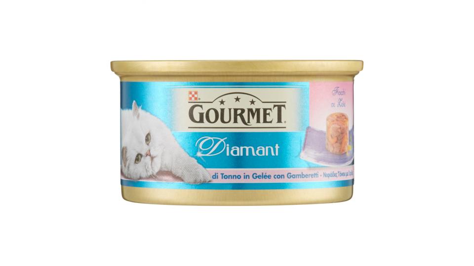 PURINA GOURMET Diamant Gatto Fiocchi di tonno in gelée con gamberetti lattina