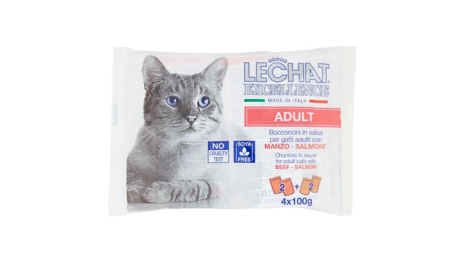 LeChat Excellence Adult Bocconcini in salsa per gatti adulti con Manzo-Salmone