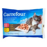 Carrefour Adult Assortimento di fettine in gelatina al manzo, al pollo per gatti