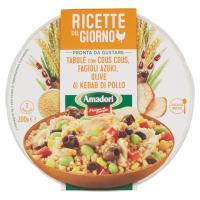 Amadori Ricette del Giorno Tabulè con Cous Cous, Fagioli Azuki, Olive & Kebab di Pollo