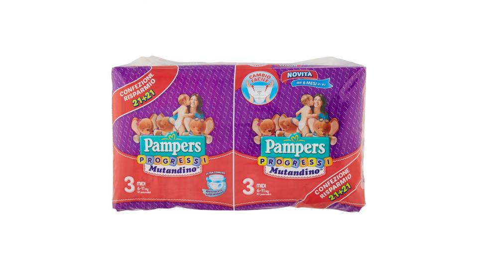 Pampers, Progressi Mutandino taglia 3 midi (6-11 Kg) conf.