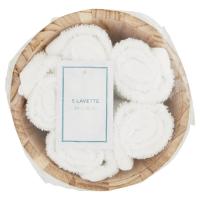 Set 5 lavette bianche in puro cotone con cestino in colori assortiti bianco, grigio o legno, misura