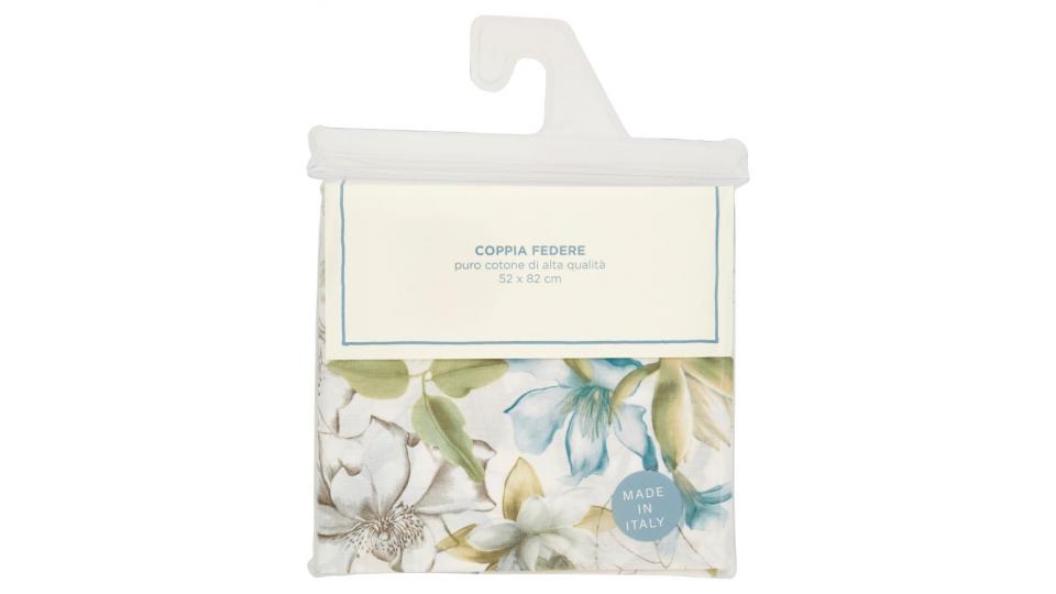 Federa puro cotone, misura 52x82 cm, fantasia fiori verdi