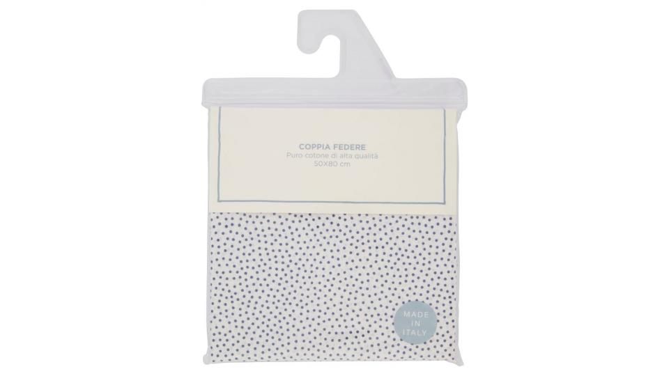 Federa puro cotone, misura 50x80 cm, fantasia pois blu