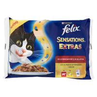 Purina, gatto Felix Sensation Extras manzo/formaggio e pollo/bacon