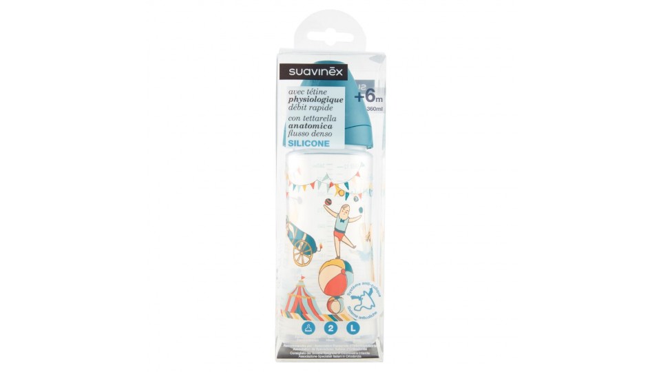 Suavinex, biberon con tettarella anatomica flusso denso Silicone +6m