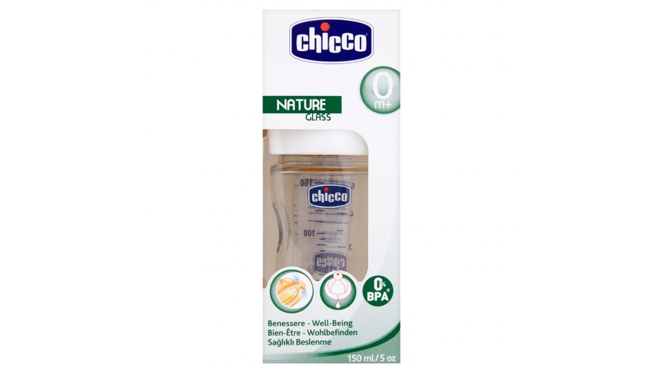 Chicco, Nature Glass Benessere biberon  0m+