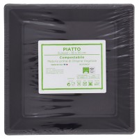 Piatto compostabile mis.18x18 cm black