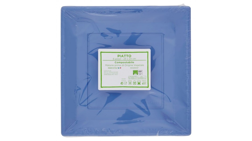 Piatto compostabile mis. 23x23 cm blu