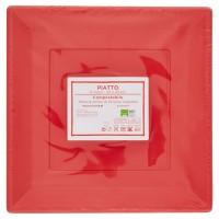 Piatto compostabile mis. 23x23 cm rosso