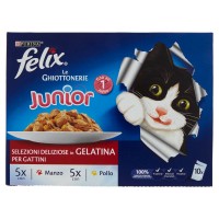 Purina, gatto Felix Le Ghiottonerie Junior selezioni deliziose in gelatina manzo pollo