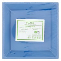 Piatto compostabile mis. 18x18 cm blu