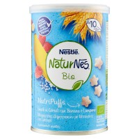 Nestlé, Naturnes Bio Nutripuffs banana e lampone snack ai cereali con frutta da 10 mesi pouch