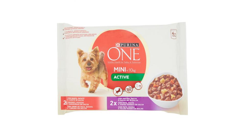 Purina, cane One Mini <10 kg Active bocconcini in salsa con manzo e anatra