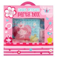 Sweet Princess Party Box per 8 persone, contiene: tovaglia 120x180 cm, 16 tovaglioli 33x33 cm, 8 piatti 23 cm, 8 bicchieri, festone bandiera, 8 maschere e