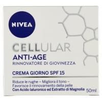 Nivea Cellular Anti-Age Crema giorno, riduce le rughe, migliora il tono, favorisce il rinnovamento della pelle, con Acido Ialuronico ed Estratto di Magnolia, SPF15
