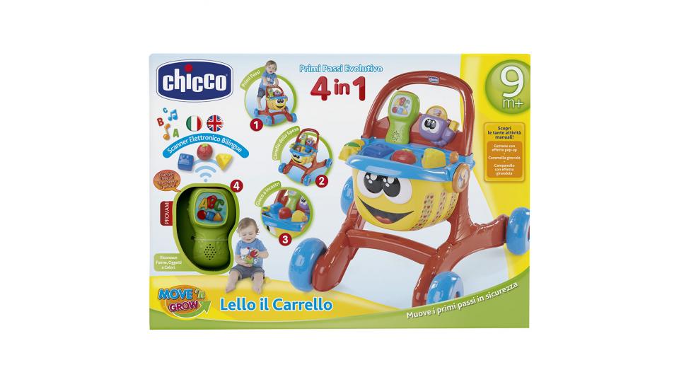 Chicco Lello il Carrello Primi Passi Evolutivo 4 in 1, 4 batterie tipo AA da 1,5V + 3 tipo AAA da 1,5V non incluse - Età