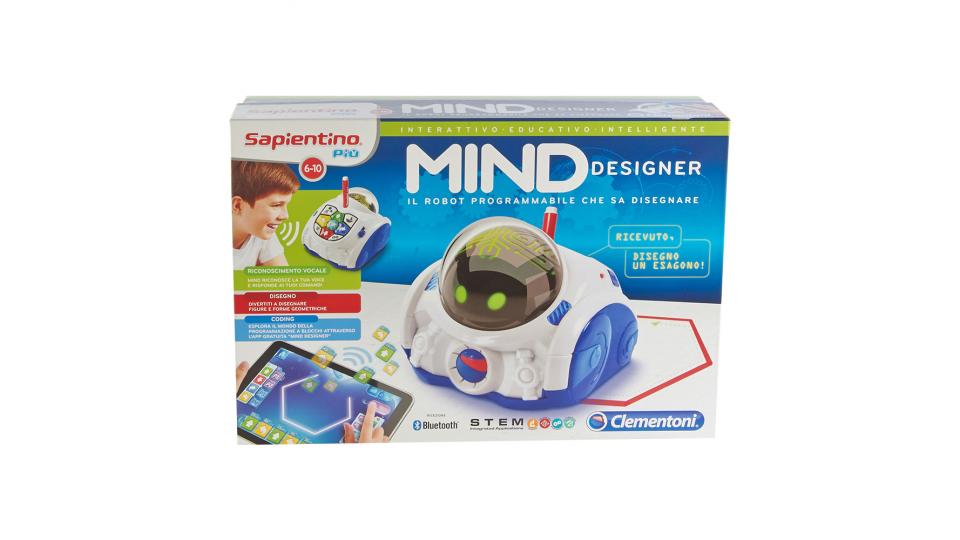 Clementoni Sapientino Più Mind Designer Il Robot programmabile che sa disegnare, 4 batterie tipo AA LR06 non incluse - Età