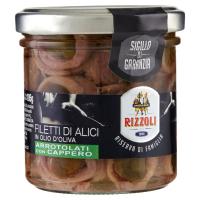 Rizzoli, filetti di alici in olio d'oliva arrotolati con cappero