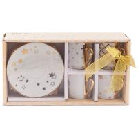 Tazza caffè con piattino, decorazioni color oro assortite