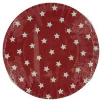 Piatti decorati compostabili, colore rosso con stelle bianche, diametro 18 cm