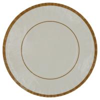 Piatti decorati compostabili, colore bianco con riga oro, diametro 18 cm