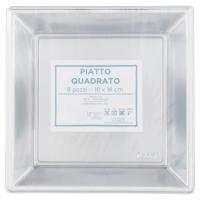 Piatto quadrato, colore argento, misura 18x18 cm