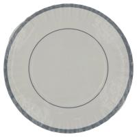 Piatti decorati compostabili, colore bianco con riga argento, diametro 18 cm