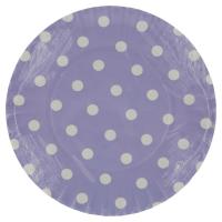 Piatti decorati compostabili, colore lilla con pois bianchi, diametro 18 cm
