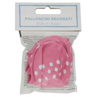 Palloncini decorati, colore rosa con pois bianco, diametro 28 cm