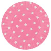 Piatti decorati compostabili, colore fucsia con stella bianca, diametro 18 cm