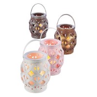 Lanterna ecorattan, con candela led e finitura esterna effetto intreccio, colori assortiti, altezza