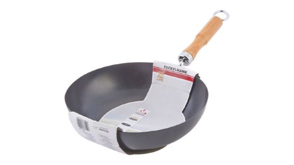 Fackelmann Wok in acciaio con rivestimento interno antiaderente, ideale per qualsiasi tipo di cottura, impugnatura in legno, diametro