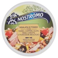 Nostromo, insalata di tonno con farro capperi olive mais carote e pomodori