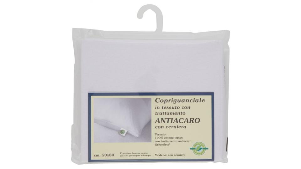 Copriguanciale con cerniera in tessuto con trattamento antiacaro, misura 50x80 cm