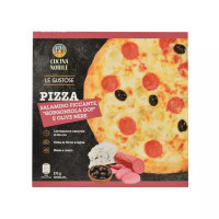 Pizza salamino piccante, gorgonzola DOP e olive
