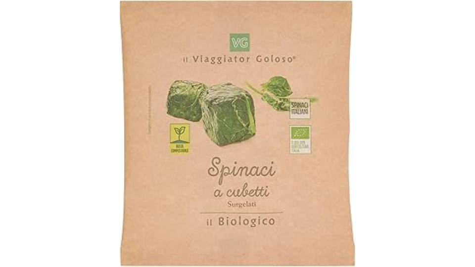 Foglie di spinaci a cubetti surgelati il Viaggiator Goloso Prodotto BIO