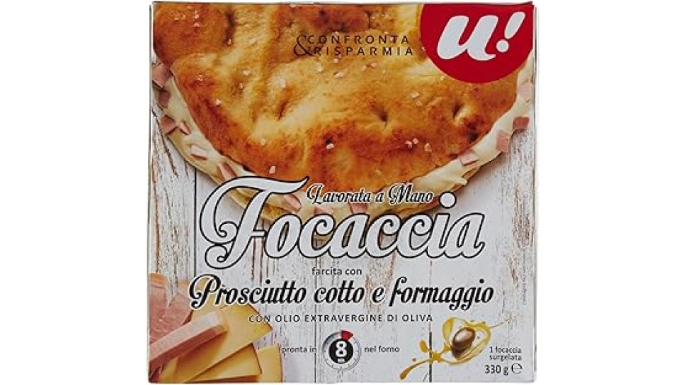 Focaccia farcita al prosciutto cotto e formaggio con olio extra d'oliva U! Confronta & Risparmia