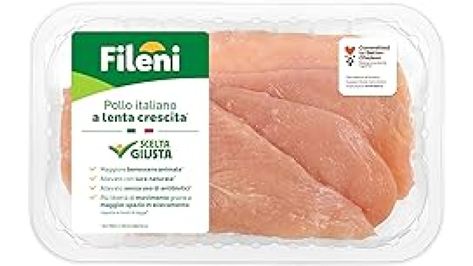 Fileni - Petto di Pollo a Fette - 250 g - Pollo 100% Italiano - Allevato Senza Uso di Antibiotici - Vassoio composto al 50% da Plastica Riciclata