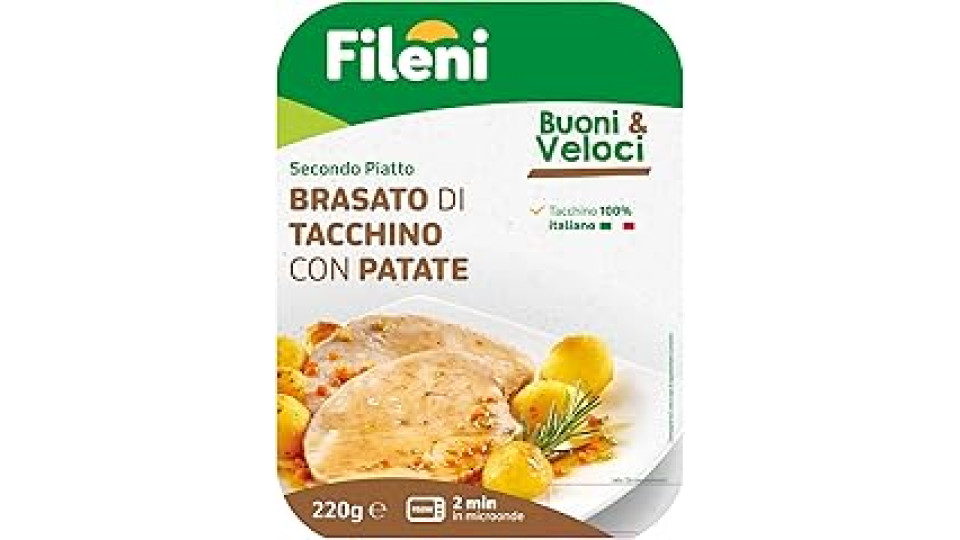 Fileni - Brasato di Tacchino con Patate 220 g - Tacchino 100% Italiano - Piatto Pronto e Gustoso - Buoni & Veloci - Secondo Piatto Facile da Preparare