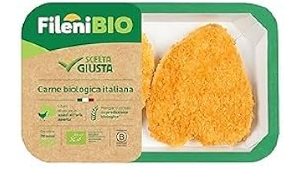 Fileni - Cotoletta di Pollo Bio 220 g - Pollo Biologico 100% Italiano - Vasssoio in cartoncino Riciclabile