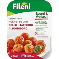 Fileni - Polpette con Pollo e Tacchino al Pomodoro 220 g - Buoni & Veloci - Carne 100% Italiana - Pollo Allevato Senza Uso di Antibiotici - Secondo Piatto Gustoso e Saporito