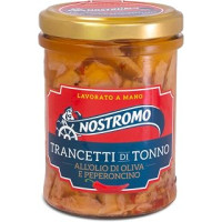 Trancetti di tonno all'olio di oliva e peperoncino, 1 vasetto da 180gr. Qualità superiore, lavorati a mano