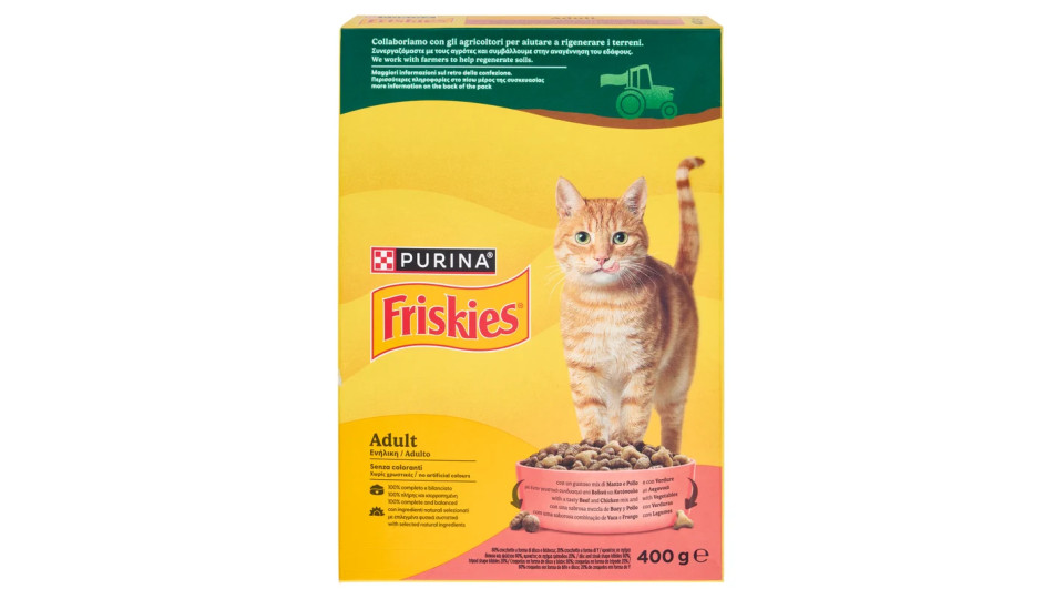 Friskies Purina gatto crocchette adult con manzo, pollo e verdure scatola